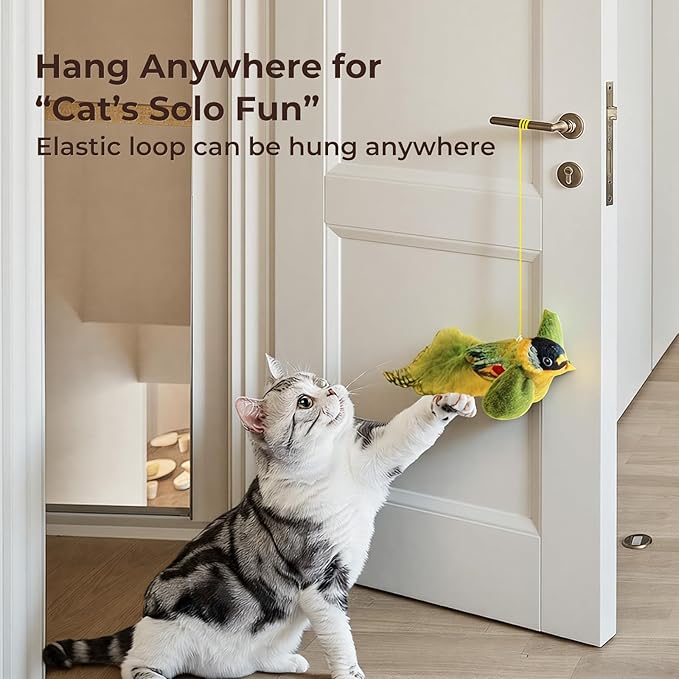 2-pack catnip cat toys that stimulate indoor cats' natural hunting instincts,Interactive plush bird toy with realistic chirping sounds to tease your cat (Green artificial bird + blue artificial bird)