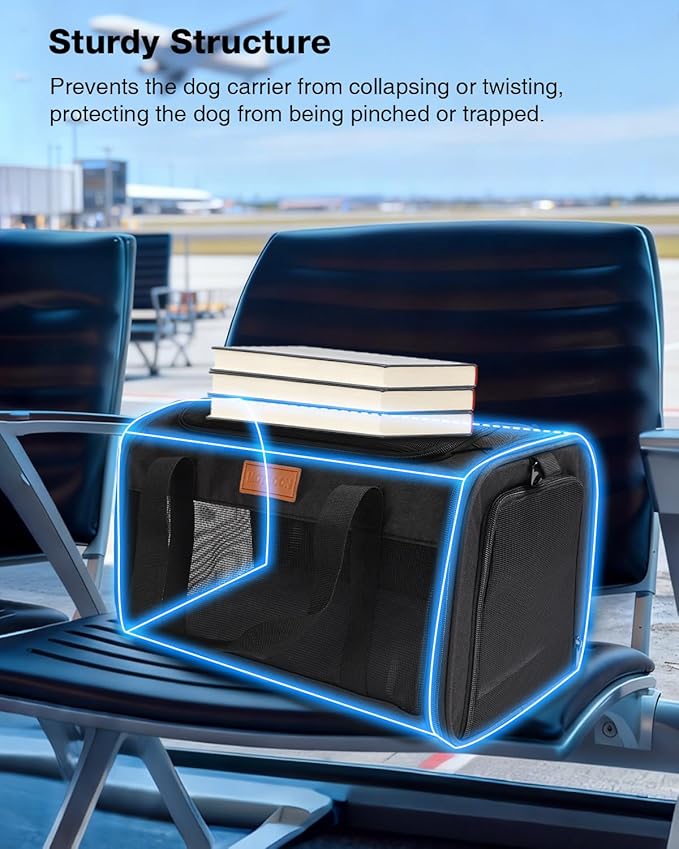 Pet Carrier Airline Approved 17x11x9.5 in - Underseat, Top & Side Entry Soft Dog Cat Travel Carrier with Safety Zippers ＆ Anti-Scratch Mesh for Small Cat and Dog for Pets Up to 10 Lb - Black