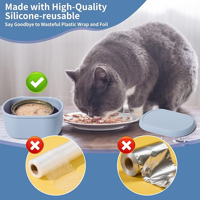 SLSON Canned Cat Food Storage Container for 3oz Cat Cans, 2Pack Silicone Airtight Can Cover Pet Food Sealer Reusable Sealing Box for 2.56''/65mm Can Keep Food Fresh