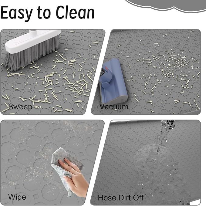 Silicone Large Cat Litter Mat 34" X 22", Cat Mat for Litter Box, Cats Litter Trapping Mats with Raised Edges, Non-Slip and Urine Waterproof Surface, Gray