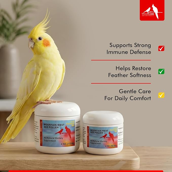 Morning Bird Mountain West Bee Pollen 2 oz – Natural Immune Support & Protein Powder for Birds – Boosts Strength, Feather Health & Energy – Easy to Mix with Food for All Bird Types