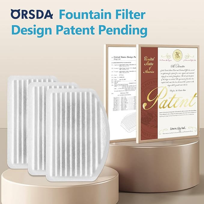 ORSDA Cat Water Fountain Filters, 6 Pack Replacement Carbon, Resin Filters ONLY for D60 100oz/3L Automatic Pet Fountain Cat Water Fountain Dog Dispenser