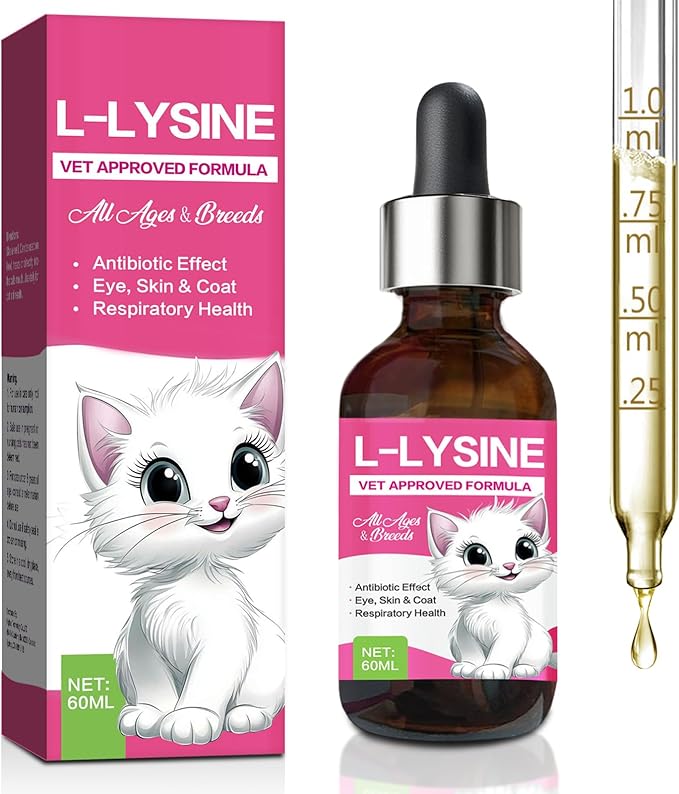 L-Lysine for Cats,Immune Support,Tasty Chicken Flavor L-Lysine Supplement for Daily Wellness & Vitality - 60ML with Dropper for Easy Dosing