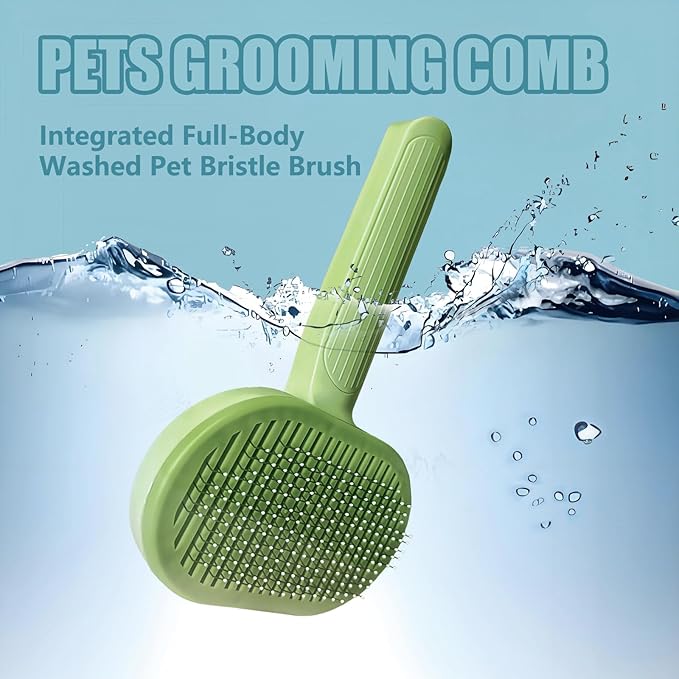 Demiya Cat Grooming Comb with Ergonomic Handle, Green Plastic Pet Brush for Cats, Detangling and Deshedding Tool (Green)