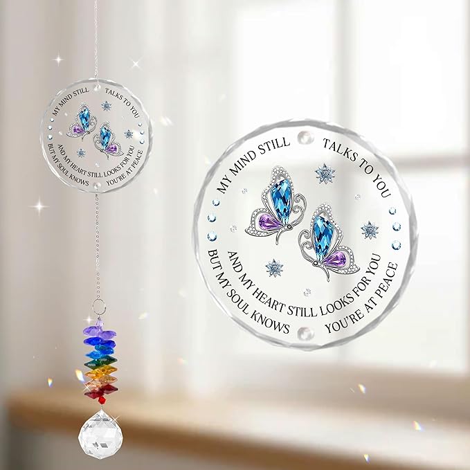 Glass Suncatcher Ornament - Memorial Gift for Loss of Loved One - My Mind Still Talks to You - Bereavement Keepsake - Crystal Rainbow Maker - Mother's Day for Mom Dad