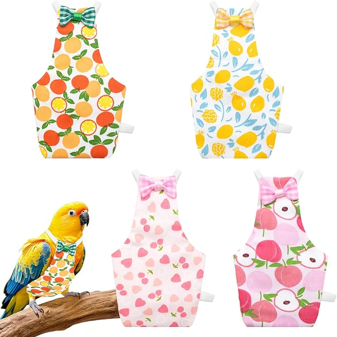 4 Pcs Bird Diaper, Parrot Diaper, Reusable Bird Clothes with Adjustable Straps & Waterproof Inner, Pet Bird Diapers for Budgies, Lovebirds, Cockatiels, and Miniature Macaws