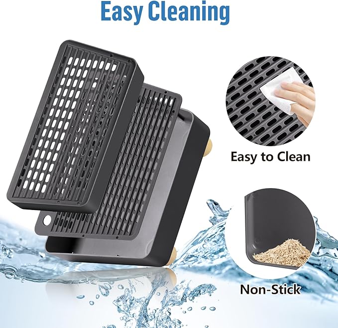 Extra Large 2 Steps Cat Litter Box Step Ramp, Cat Litter Catcher Mat with Wooden Feet, Filter Function, Cat's Pedal Stool for Self-Cleaning Litter, Suitable Kitten & Elderly Cats (Dark Grey)