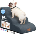 Dog Ramp and Stair for Bed 16" H-20 H,3-Step Cat Stair for Sofa and Chair,4-Step Dog Ramp for High Bed and Window,Durable Nonslip Fabric Cover for Indoor (Dark Grey-16 H, Pet Friendly, 3)