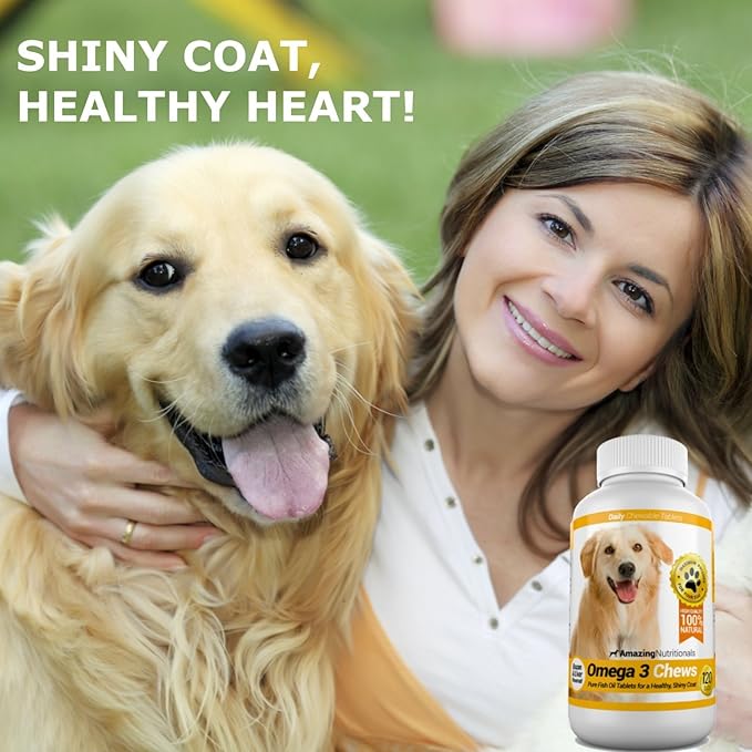 Amazing Omega 3 for Dogs - Fish Oil Supplement 120 Bacon Chews - Dog Vitamins for Itchy Skin Relief, Dry Skin, Shedding & Coat - Omega Fatty Acids EPA DHA - Made in USA
