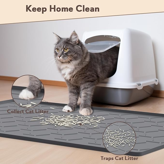 Cat Litter Mat, Large 40" X 28" Litter Catcher Rug, Waterproof Silicone Mat for Cats, Dark Gray