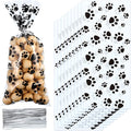 Blulu 200 Pcs Dog Treat Bags Pet Paw Cellophane Bags Dog Party Favor Heat Sealable Treat Paw Gift Cat Candy Bag with 200 Pcs Silver Twist Ties for Pet Party Favors(Black)