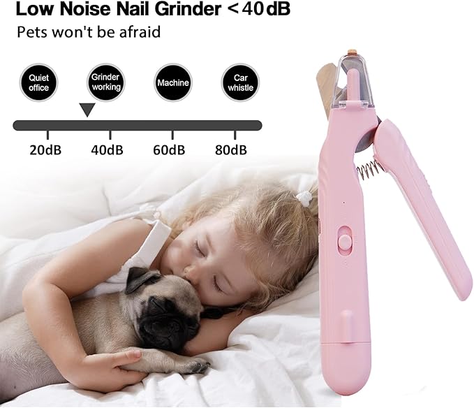2 in 1 Cat Nail Grinder & Dog Nail Clippers, Rechargeable and Electric Pet Trimmers, LED Lighting, Painless and Quick Nail Filing, Suitable for Kittens, Puppies and Large Dogs (Pink)