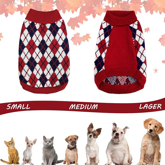 Dog Sweaters for Small Dogs,Christmas Argyle Winter Xmas Pet Clothes, Pet Shirts for Kitten Puppy,Red Boys Girls Winter Knitwear Warm Clothes Medium