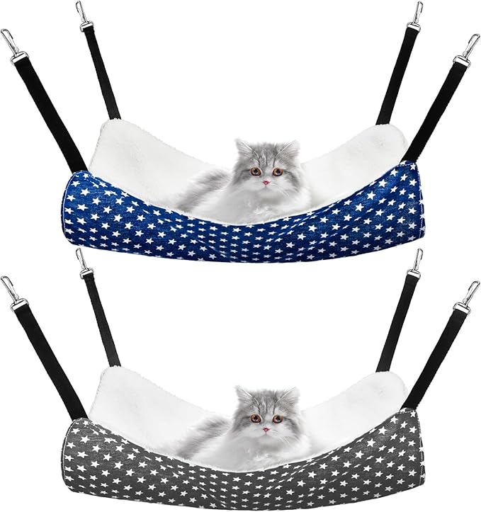 2 Pieces Reversible Cat Hanging Hammock Soft Breathable Pet Cage Hammock with Adjustable Straps and Metal Hooks Double Sided Hanging Bed for Small Dogs Rabbits(Pentagram,L)