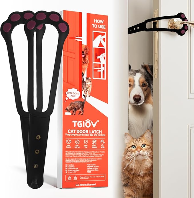 TGIOW Cat Door Latch, 2 Pcs Cat Door Stopper Pet Door Latch to Keep Dog Out of Litter Box and Food, Door Prop for Cat with 4 Adjustable Size Strap 2.2-5" Wide, No Measuring, Easy to Install, Black