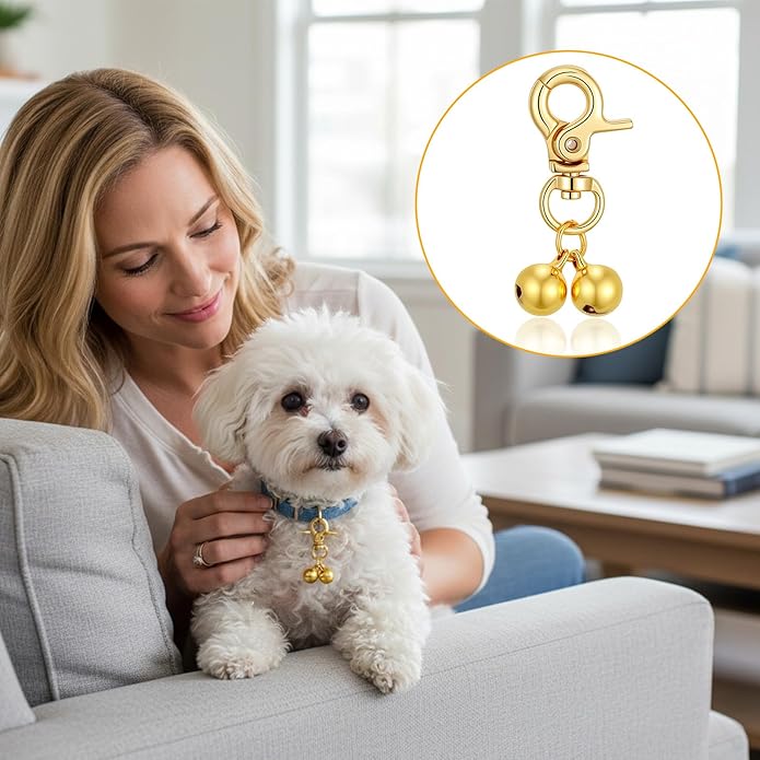 2 Pcs Gold Bell for Dog Collar, Anti Lost Dog Bells, Hanging Ring Cat Bell Charms for Collar, Jingle Bells for Dogs and Cats, Pet Pendant Accessories for Gift