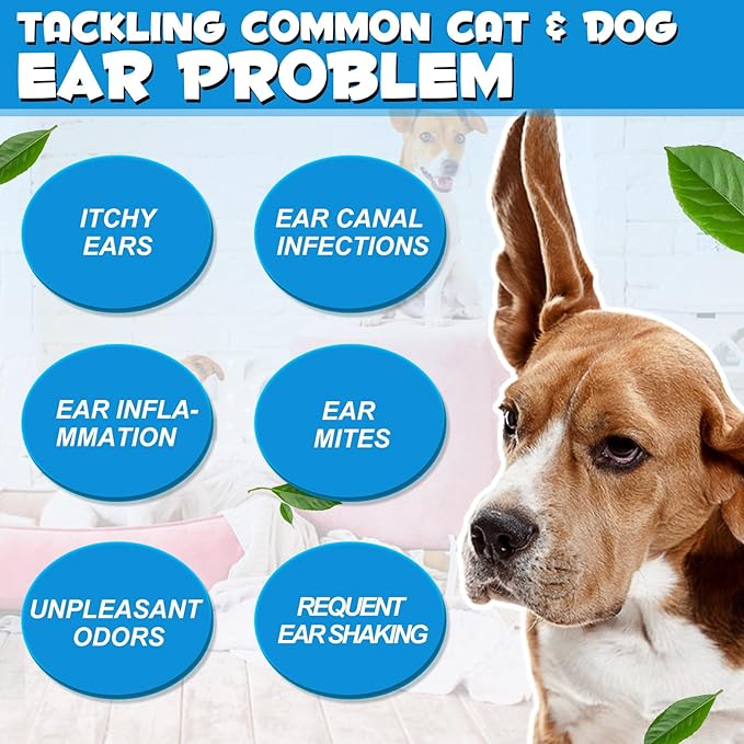 VOSIFSDIY Dog & Cat Ear Infection Treatment Drops, Pets Ear Cleaning Drops with 1% Hydrocortisone for Dog & Cats Yeast Infection, Itchy Ear Relief, Pet Ear Care Supplies for Dogs & Cats -2fl oz