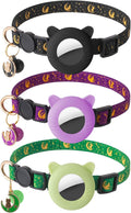 3 Pack Airtag Cat Collars Breakaway Moons Stars Cat Collars with Air Tag Holder and Bells Adjustable Safety Kitten Collars for Girl Boy Cats
