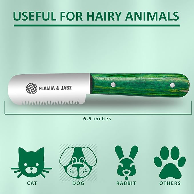 FLAMIA & JABZ FJ Professional Stripping Knife, Right handed, 3 inch blade (Stainless Steel) (Coarse, Green)