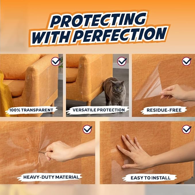 8 Pack Cat Scratch Furniture Protector Sheets – Matte Finish Couch & Sofa Guard from Cat Claws – Easy Apply, Removable, with Twist Pins (4 XL + 4 Large)