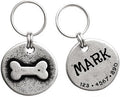 Artistic Handmade Hammered ""Bone"" Collar Cat Dog ID Tags with Unique Handcrafted Design and Durable Stainless Steel, Personalized Deep Engraving with Your Own Text, Small, Regular