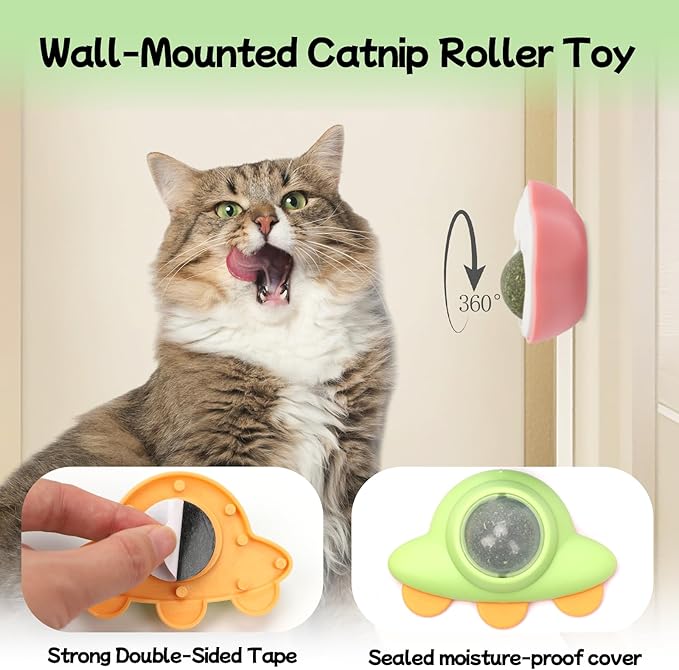 Goosheep Catnip Roller Ball Catnips Wall Ball 5 Piece (3 Nips,2 Worm Galls) with 2 Replacement Cat nip Balls As Present