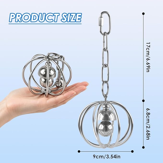 Heavy-Duty Stainless Steel Bird Toy for Parrots, Durable Hollow Foraging Ball with Detachable Chain, Chew-Proof Parakeet Training Toys for Macaws, Amazons, Eclectus, African Greys, Cockatoos
