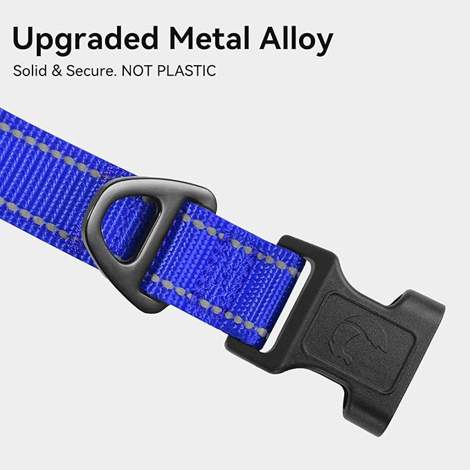 Joytale Reflective Dog Collar, Soft Neoprene Padded, Metal D-Ring, Nylon Pet Collar Adjustable for Large Dogs, Navy Blue, L