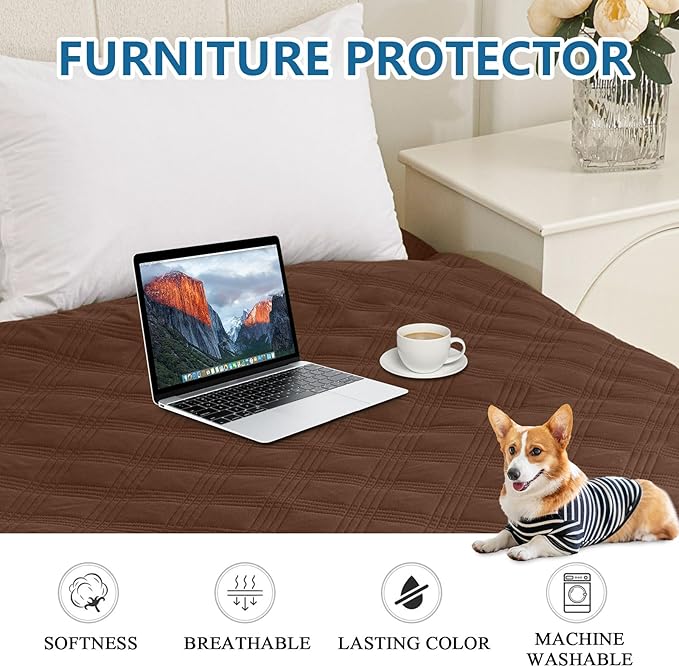 hyha Waterproof Dog Blanket, Reversible Pet Bed Blanket, Soft Sofa Couch Cover for Dogs Washable, Waterproof Pet Couch Covers for Sofa Puppy Cats Furniture Protector(68"x82", Brown/Brown)