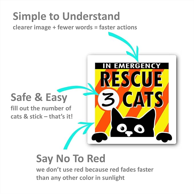 Emergency Cat Rescue Sticker,Save Our Pets Inside Vinyl Decal (Cats 3x3 Inch),Fire Safety Alert,Save Your Cat, Reptile,In Case of Emergency Danger Pet in House Home Office RV Window Door Warning Sign