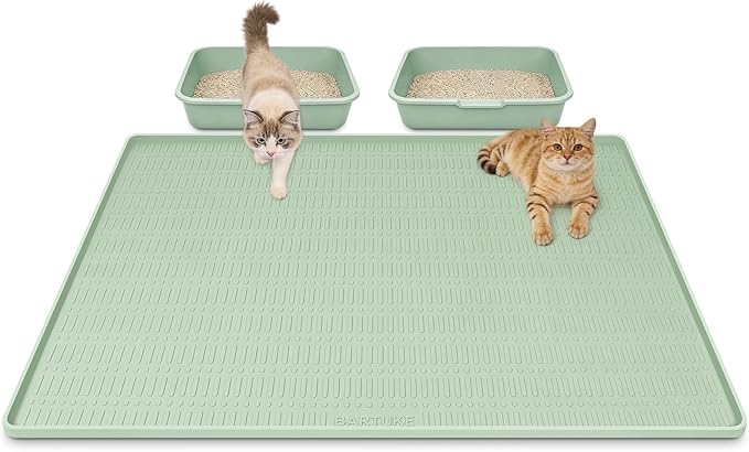 Kalolary Large Cat Litter Box Mat, 47" x 35" Silicone Litter Trapping Mat for Cats, Trapping Mat for Scatter Control with Raised Edge Waterproof Silicone Pad for Floor Easy to Clean (Light Green)