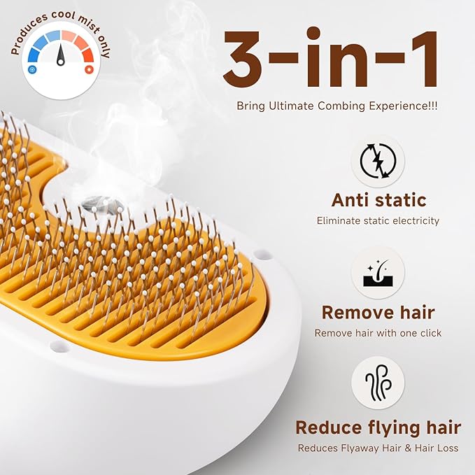 Pet Steam Brush for Dog & Cat – 3-in-1 Spray Hair Removal Comb – Steam for Shedding & Grooming – Water Brush for Long & Short Haired Pets – Spritz Defur Comb – Includes Waterless Shampoo and Eye Wipes