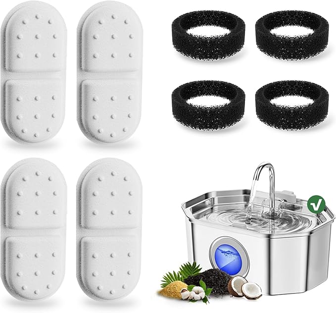 Apauk 4 Pack Replacement Filters/Sponges - Individually Packaged-Applicable to Cat Water Fountain Stainless Steel 108oz/3.2L, APAUK Automatic Pet Fountain Dog Water Dispenser