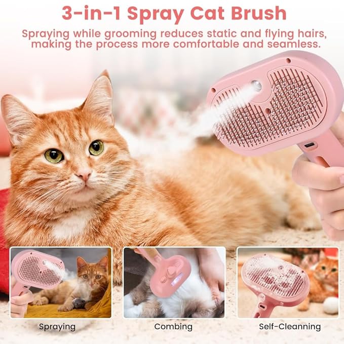 Pet Steam Brush for Dogs & Cats – 3-in-1 Dog & Cat Grooming Tool for Shedding, Detangling & Cleaning, Steam Brush for Dogs, Cats & Long Haired Pets