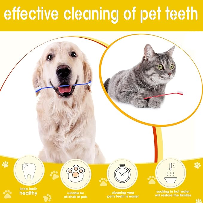20 Pcs Dog Toothbrush Bulk - 8 Colors Dual Headed Dental Brushes Puppy Tooth Brushing Kit - Long Handle Dog Tooth Brush for Large Small Dogs Cats and Most Pets Teeth Cleaning Dental Care Supplies