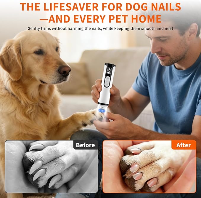 Dog Nail Grinder Upgraded – Gentle Paw Grooming & Smoothing, 3 Speed Dog Nail Trimmers & Dog Nail Clippers with Display, 2 LED & 3 Grinding Ports Ideal for Small/Medium/Large Dogs, Cats/Other Animals