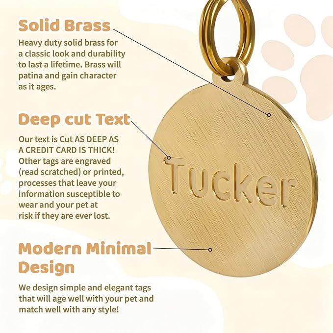 Solid Brass Personalized Dog Tags, Deep Engraved Pet ID Tag for Dogs and Cats, Heavy Duty Extra Thick Custom Name & Phone Number, Never Wear Off, Gift for Pets, 2 Polishing Pads Included (Rectangle)