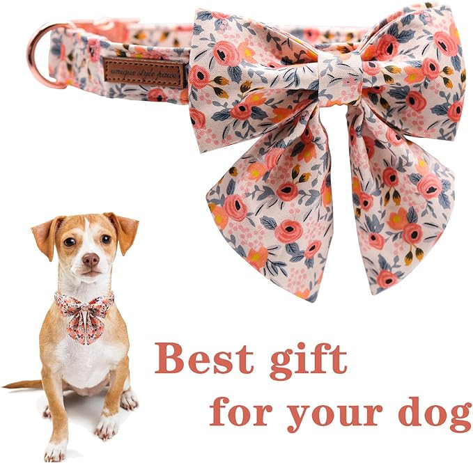 Unique style paws Dog Collar with Tie Adjustable Pink Bowtie Puppy Collars for Small Medium Large Dogs and Cats-L