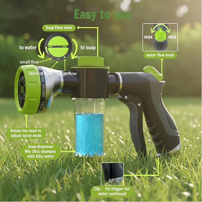 Dog Shower Attachment Water Hose Nozzle Sprayer Set with Metal 3-Way Shower Diverter & 6FT Shower Hose, 10 Spray Modes,with Soap Dispenser,Suitable for Indoor Outdoor Dog Washing