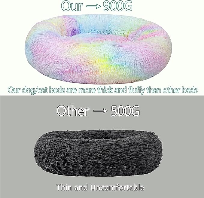 Calming Dog Bed for Small Dogs Cats, Kitty Puppy 23'' Round Anti-Anxiety Warm Fluffy Plush Faux Fur Bed, Soft Anti-Slip Donut Washable Small Pet Bed, Cozy Cat Puppy Bed, Fits up to 30 lbs Pets