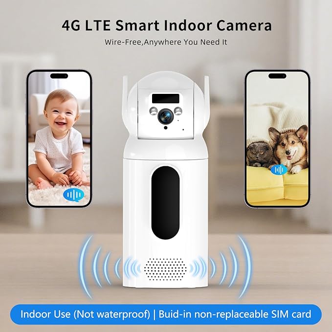 4G LTE Cellular Security Camer Wireless, Monthly Fee, Pet Camera with Speaker for Dog/Cat, Baby Monitor, Power Battery,HD Vision 360°Full View Two-Way Talk,Indoor Home Security
