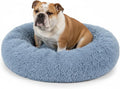 PetAmi Calming Dog Bed for Small & Medium Dogs and Cats, 30 Round Donut Dog Bed, Washable Fluffy Faux Fur Puppy & Cat Bed, Anti-Anxiety Plush Cuddler Pet Bed with Anti-Slip Bottom - Blue
