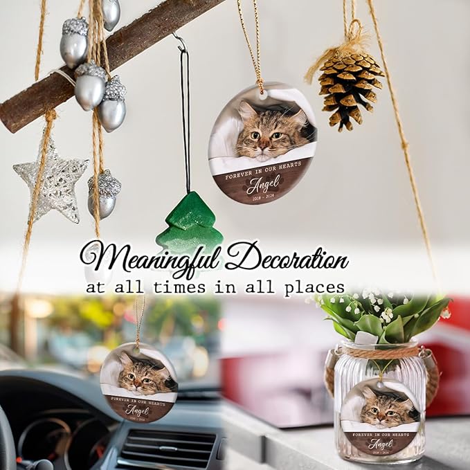 Cat Memorial Ornament - Personalized Ornaments to Memorialize Cats Loss - Kittens, Pets Photo Frame, Custom Keepsake - Pet Loss Gift, Remembrance Gifts - Background Color Options