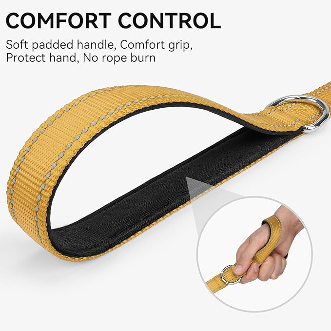 Joytale Dog Leash, 5 FT Double-Sided Reflective, Padded Handle Nylon Heavy Duty Leashes for Medium & Large Dogs Walking, Khaki