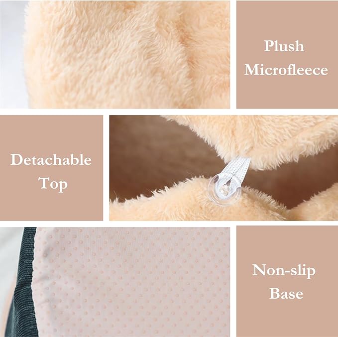 Cat Cave Bed – Enclosed Self Warming Hideaway with Detachable Lid & Mat, Covered House for Indoor Kitten & Kitty (Redwhite)