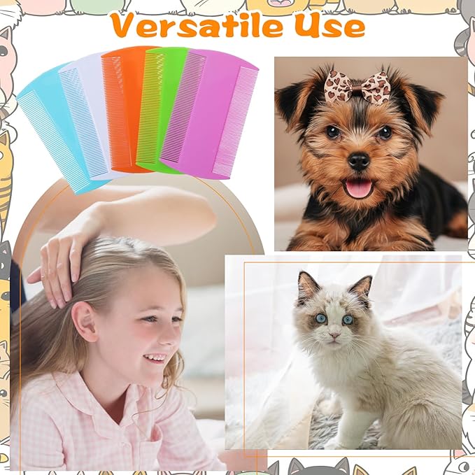 100 Pcs Pet Flea Combs, Double Sided Fine & Wide Tooth Comb for Cats and Dogs, 5-Color Assortment for Tear Stain Removal, Flea, Lice, and Dandruff Grooming Tool