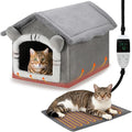 FHTONGE Heated Cat Bed House with Timer Temp Adjustment, Thermal Enclosed Kitten Beds Hideaway Machine Washable, Self-Warming Cozy Pet Nest Covered Beds Cave for Indoor Kitten Old Cat Puppy Small Dog