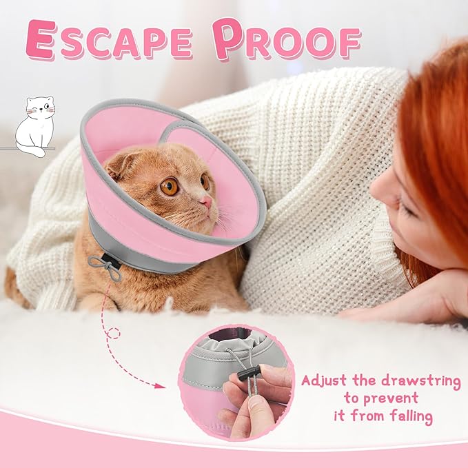 Cat Cone Collar Soft to Stop Licking, Adjustable, Foldable Lightweight Kitten Cone After Surgery Recovery for Cats & Kittens, EVA Material, Solid Pink, M