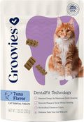 Groovies Cat Daily Dental Treats. Tasty, Crunchy Bites Cats Love. Tuna Flavor. Powered by USA-Patented DentalFit Technology. No Added Gluten, No Artificial Flavors or Colors. 7.05oz (460 Treats)