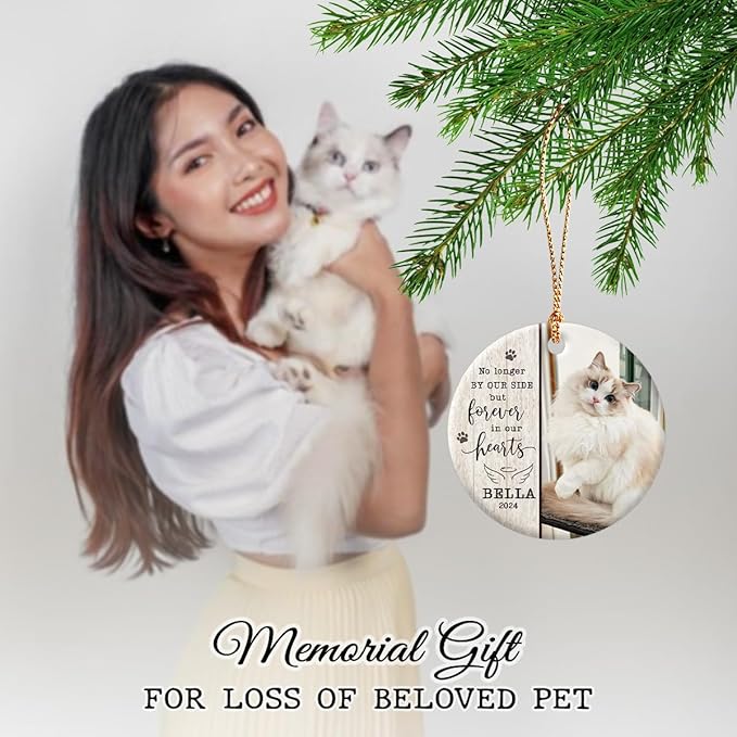 Memorial Ornament - Customized Memorial Pet Photo Ornaments - Angel Kitten Keepsake - Pet Pawprints, Forever Missed - Pet Lovers Grief Gift - Custom Memorial Gift for Loss of Cats, Kittens